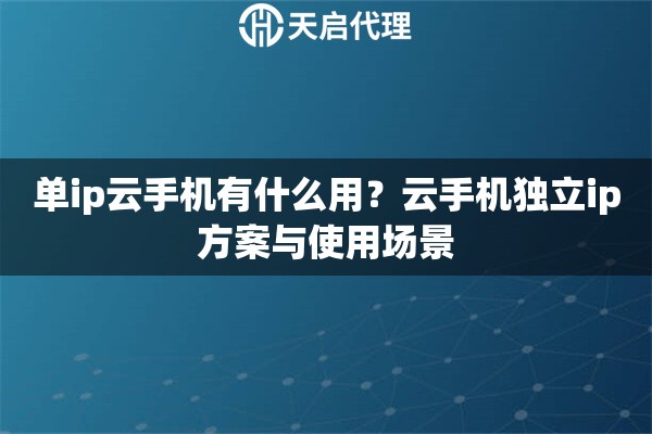 單ip云手機(jī)有什么用？云手機(jī)獨(dú)立ip方案與使用場(chǎng)景
